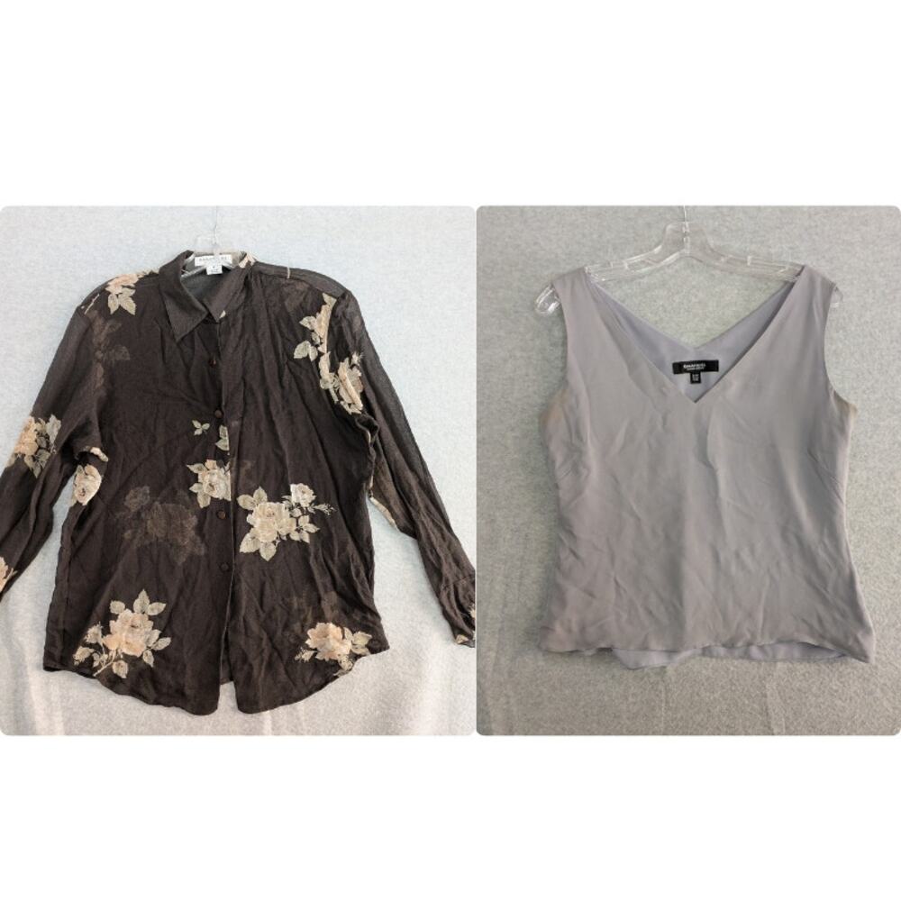 Emanuel Ungaro Shirt M Tank Top 8 Womens 100% Silk Floral Black Gray Set of 2